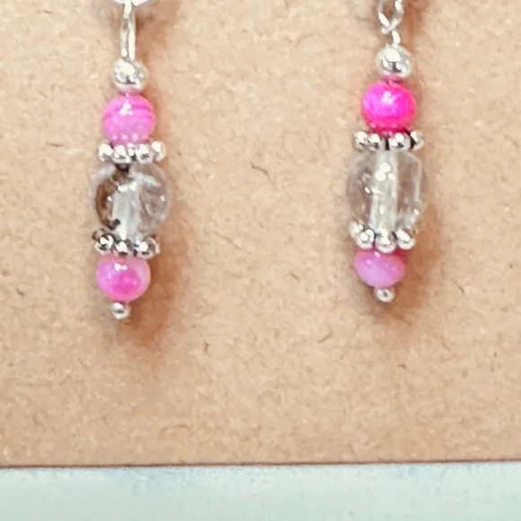 Stainless Steel Dangle Earrings w/Rutilated Quartz & Crackle Quartz - Picture 3 of 10